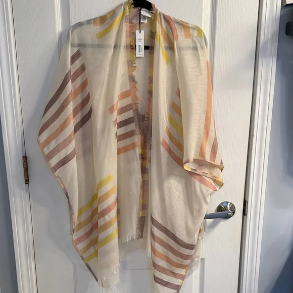 Sonoma Cream Shawl with Yellow and Brown Stripes - Picture 1 of 6